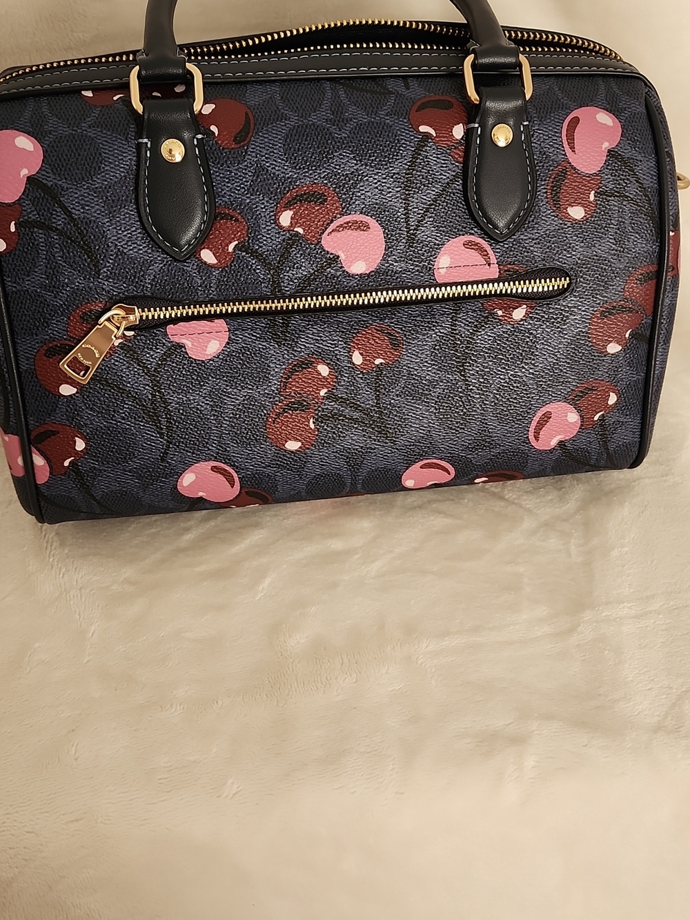 Coach Denim Signature Cherry Print Satchel - Picture 3 of 6